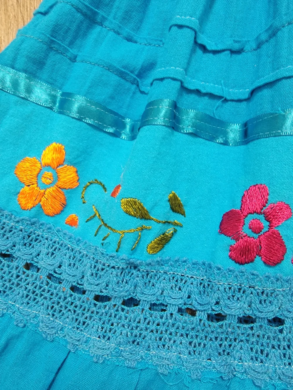 Girls' Turquoise Off-Shoulder Embroidered Sundress